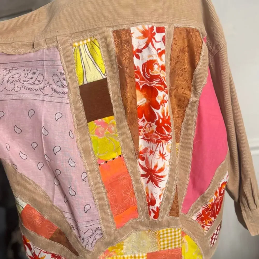 Patchwork Corduroy Jacket Oversized Boho Western Upcycled Shacket